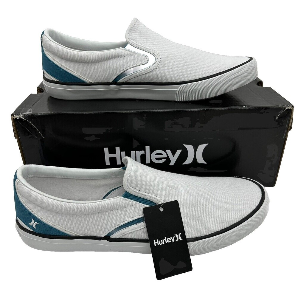 HURLEY Men’s White/Biscay Bay Kayo Slip‎ On Snearker Size 10.5 New